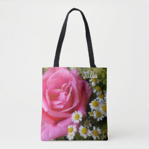 Hot-roze Roos en White Daisies Foto Draagtas