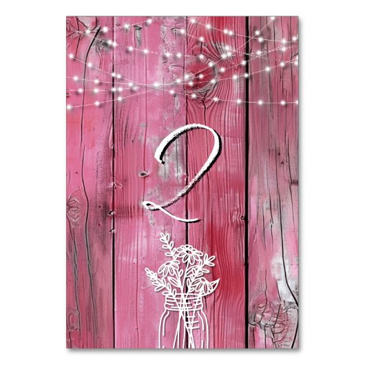 Hot Roze Rustiek Hout String Lights Mason Jar Kaart (Voorkant)