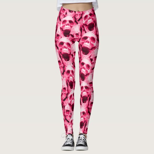 Hot-roze schedels leggings (Voorkant)