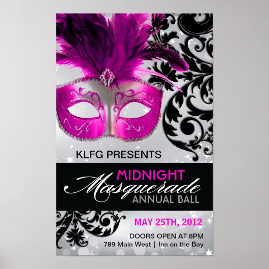 Hot-roze, Silver en Black Masquerade Ball Poster (Voorkant)