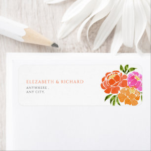 Hot Roze Sinaasappel Waterverf floral Label