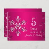 Hot Roze Sneeuwvlok Trouwtafel Aantal Kaarten (Voorkant / Achterkant)