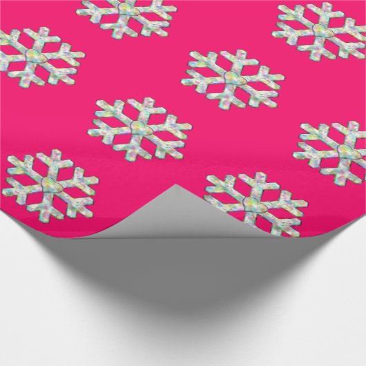 Hot-roze Snowflake Roze Kerstmis Cadeaupapier (Hoek)
