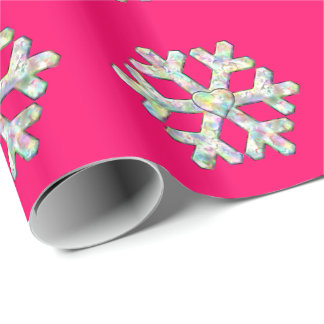 Hot-roze Snowflake Roze Kerstmis Cadeaupapier