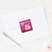 Hot-roze Sparkle Tea Party Custom Square Stickers (Envelop)