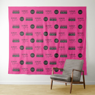 Hot roze stap en herhaal 3 Company Sponsor logo's Wandkleed
