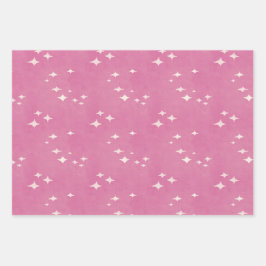 Hot-roze stippen, sterren en gips inpakpapier vel