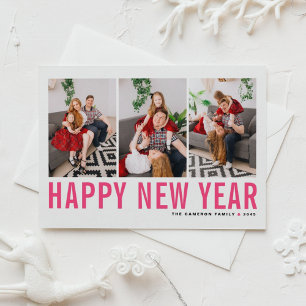 Hot roze typografie fotocollage gelukkig nieuwjaar feestdagen kaart