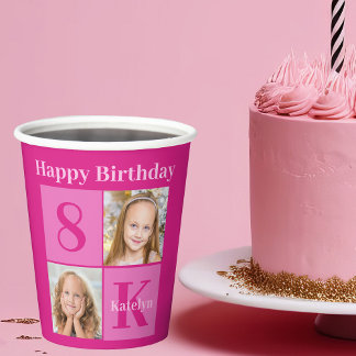 Hot roze verjaardag meisje schattig aangepaste fot papieren bekers