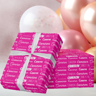 Hot Roze Verjaardag Trendy Gepersonaliseerde Naam Cadeaupapier