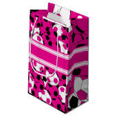 Hot-roze Voetbal collage Klein Cadeauzakje (Achterkant Gekanteld)