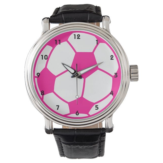 Hot-roze Voetbal Horloge (Voorkant)