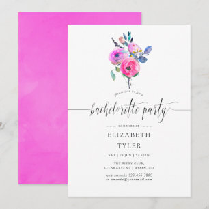 Hot-roze Waterverf Floral Bachelorette Party Kaart