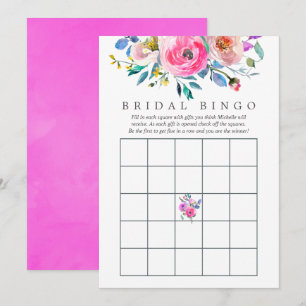 Hot-roze Waterverf Floral Vrijgezellenfeest Bingo Kaart