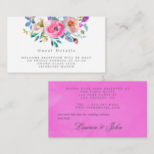 Hot-roze Waterverf Floral Wedding Guest Details E Informatiekaartje