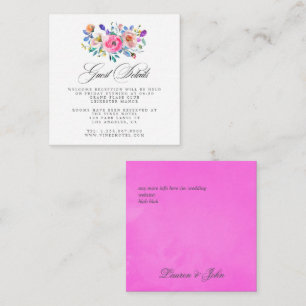 Hot-roze Waterverf Floral Wedding Guest Details E Informatiekaartje