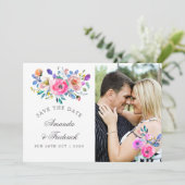 Hot-roze Waterverf Floral Wedding Save the Date (Staand voorkant)