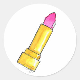 Hot roze Waterverf lippenstift Ronde Sticker