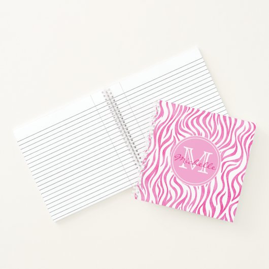 Hot-roze Waterverf Zebra afdrukken | Monogram Notitieboek (Binnen)