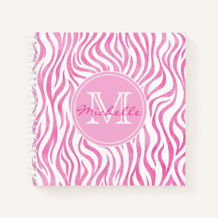 Hot-roze Waterverf Zebra afdrukken   Monogram Notitieboek