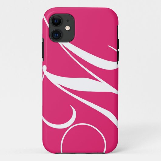Hot-roze, wit Script-monogram M Case-Mate iPhone Case (Achterkant)