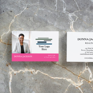 Hot roze wit uw foto & Logo professional Visitekaartje