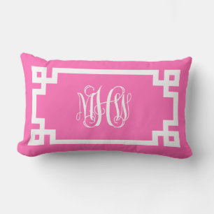 Hot roze wit wijnstokscript Monogram Griekse sleut Kussen