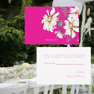 Hot Roze Witte Daisies Trouwdouche Dank u Bedankkaart