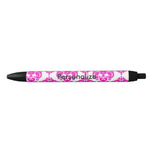 Hot Roze & Witte Damast Elegante Persoonlijke Chic Blauwe Inkt Pen