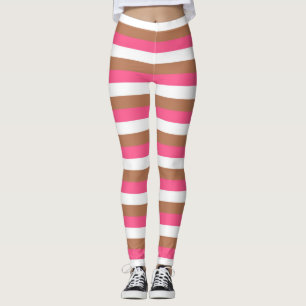 Hot-roze, witte en bruine strepen leggings