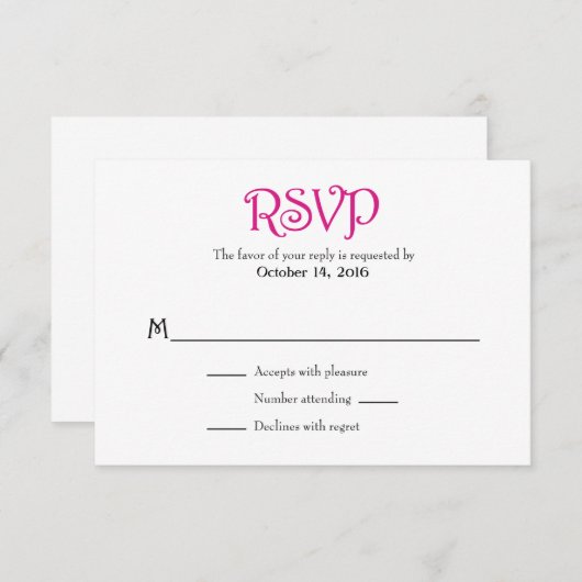 Hot-Roze witte plein Simple Weddenschap RSVP-kaart RSVP Kaartje (Voorkant / Achterkant)