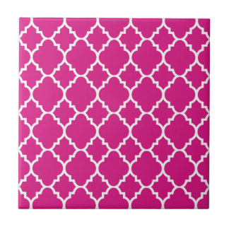 Hot-roze witte Quatrefoil Marokkaans patroon Tegeltje
