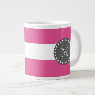 Hot-roze witte strepen patroon, koolmonogram extra grote beker
