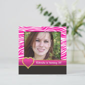 Hot roze, witte zebra & hart 20e verjaardag foto kaart (Staand voorkant)