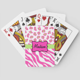 Hot-roze witte Zebra luipaard Huidnaam personalise Speelkaarten