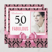 Hot-roze witte zwarte vocht 50th Birthday Kaart (Voorkant / Achterkant)