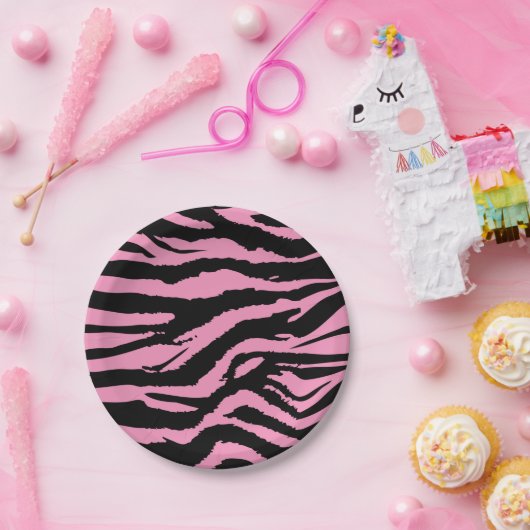 Hot-roze Zebra afdrukken Papieren Bordje (Feest)