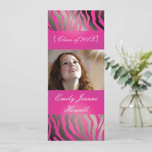 Hot-roze Zebra/Afstuderen Kaart (Staand voorkant)