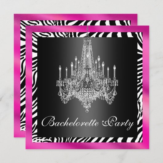 Hot-roze Zebra-bachelorette partijuitnodiging Kaart (Voorkant / Achterkant)