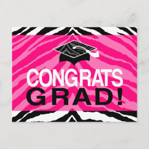 Hot-roze Zebra-grats Girl's Graduation Party Uitnodiging Briefkaart