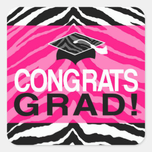 Hot-roze Zebra-grats Girl's Graduation Party Vierkante Sticker