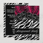 Hot-roze Zebra Masquerade Ball Party-uitnodigingen Kaart (Voorkant / Achterkant)