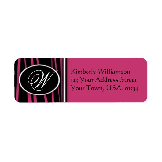 Hot roze Zebra monogram retour adres labels (Voorkant)
