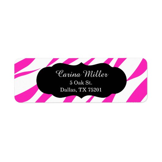 Hot roze zebra print retouradres etiket (Voorkant)