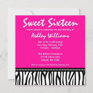 Hot-roze Zebra Sweet 16 Kaart