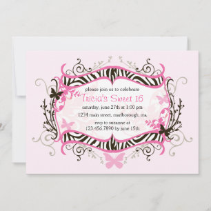 Hot-roze Zebra Sweet 16 Kaart