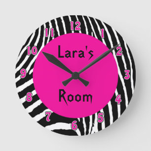 Hot-roze Zebra wandklok Ronde Klok