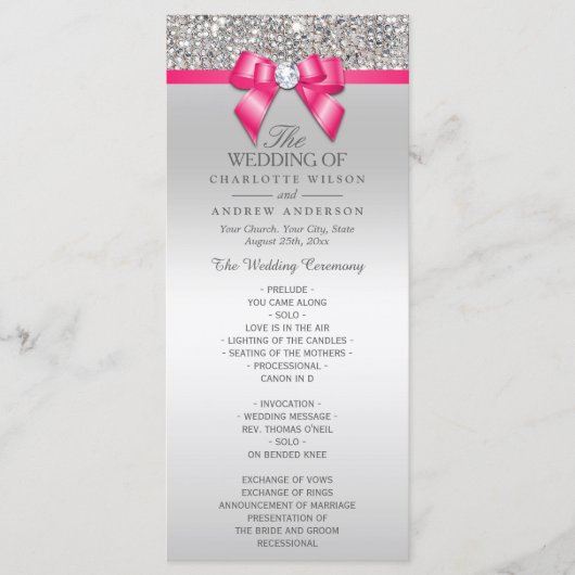 Hot Roze Zilveren Sequin Diamond Bow Wedding Progr Programma (Voorkant)
