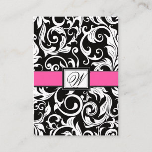 Hot Roze & Zwart Damask Wedding Receptie Kaarten