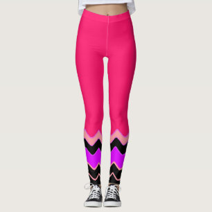 Hot-roze, zwart en wit Chevron-patroon Leggings